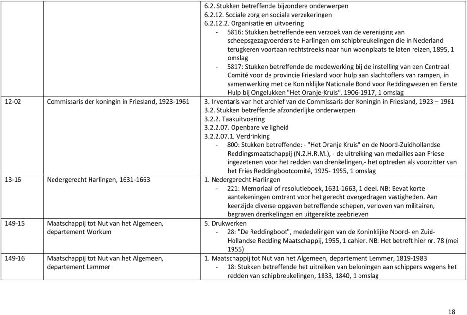 bij de instelling van een Centraal Comité voor de provincie Friesland voor hulp aan slachtoffers van rampen, in samenwerking met de Koninklijke Nationale Bond voor Reddingwezen en Eerste Hulp bij