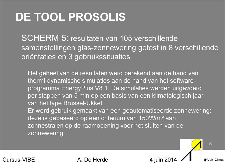 De simulaties werden uitgevoerd per stappen van 5 min op een basis van een klimatologisch jaar van het type Brussel-Ukkel.