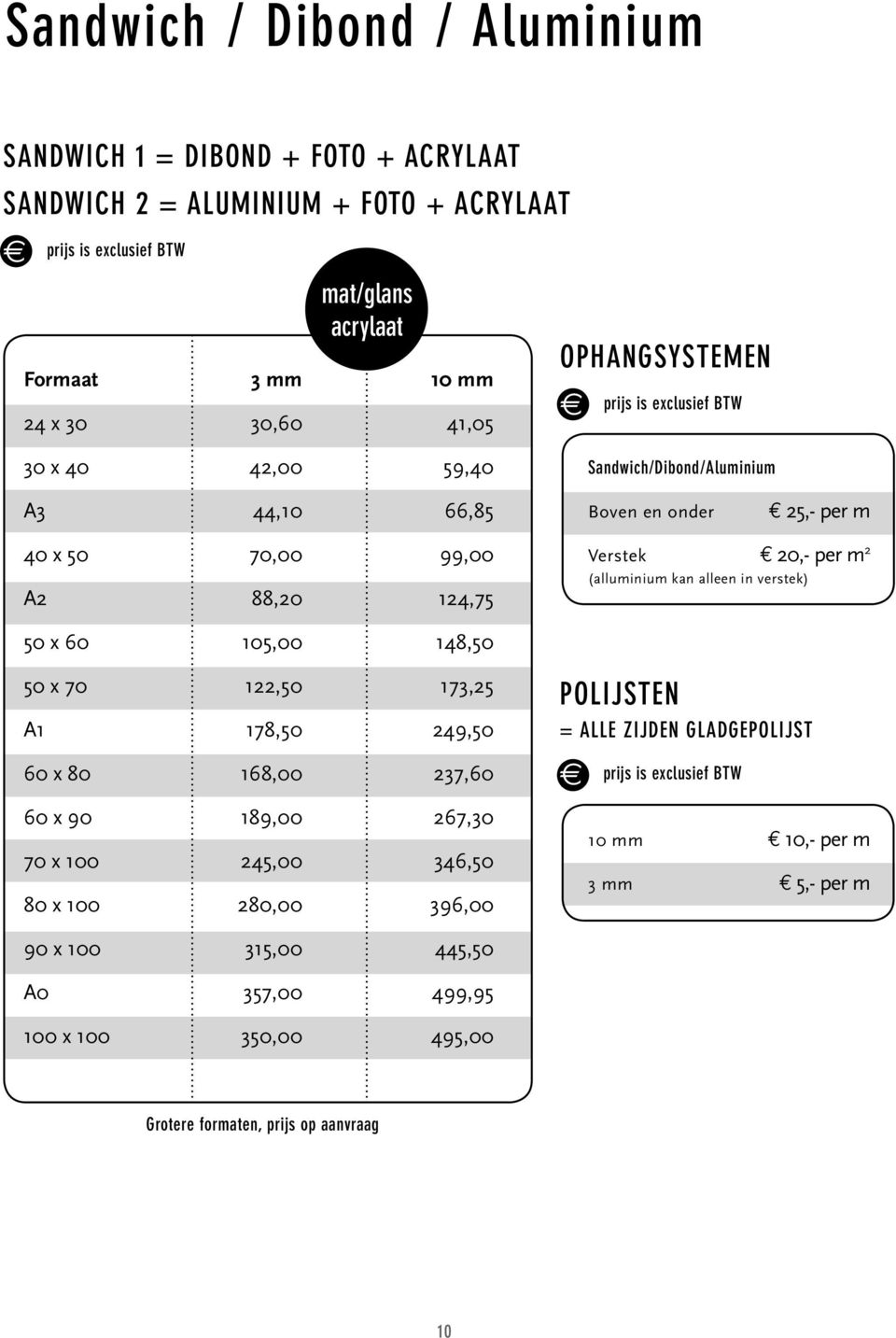 kan alleen in verstek) 50 x 60 105,00 148,50 50 x 70 122,50 173,25 A1 178,50 249,50 60 x 80 168,00 237,60 60 x 90 189,00 267,30 70 x 100 245,00 346,50 80 x 100 280,00