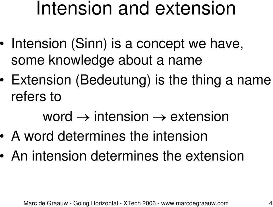 intension extension A word determines the intension An intension determines