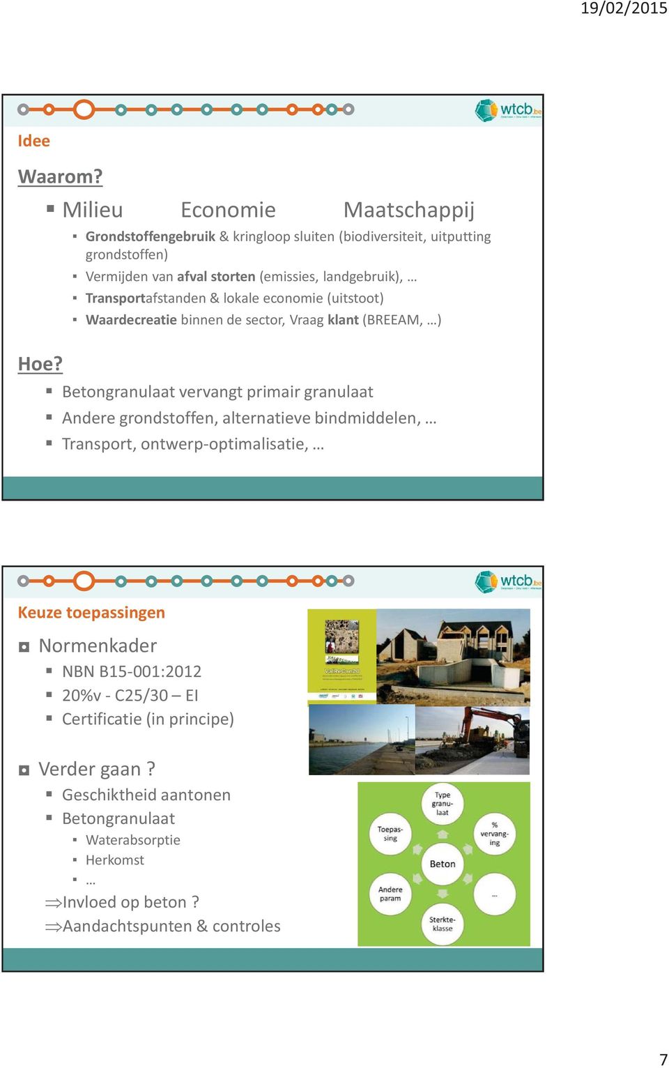 landgebruik), Transportafstanden & lokale economie (uitstoot) Waardecreatie binnen de sector, Vraag klant (BREEAM, ) Betongranulaat vervangt primair