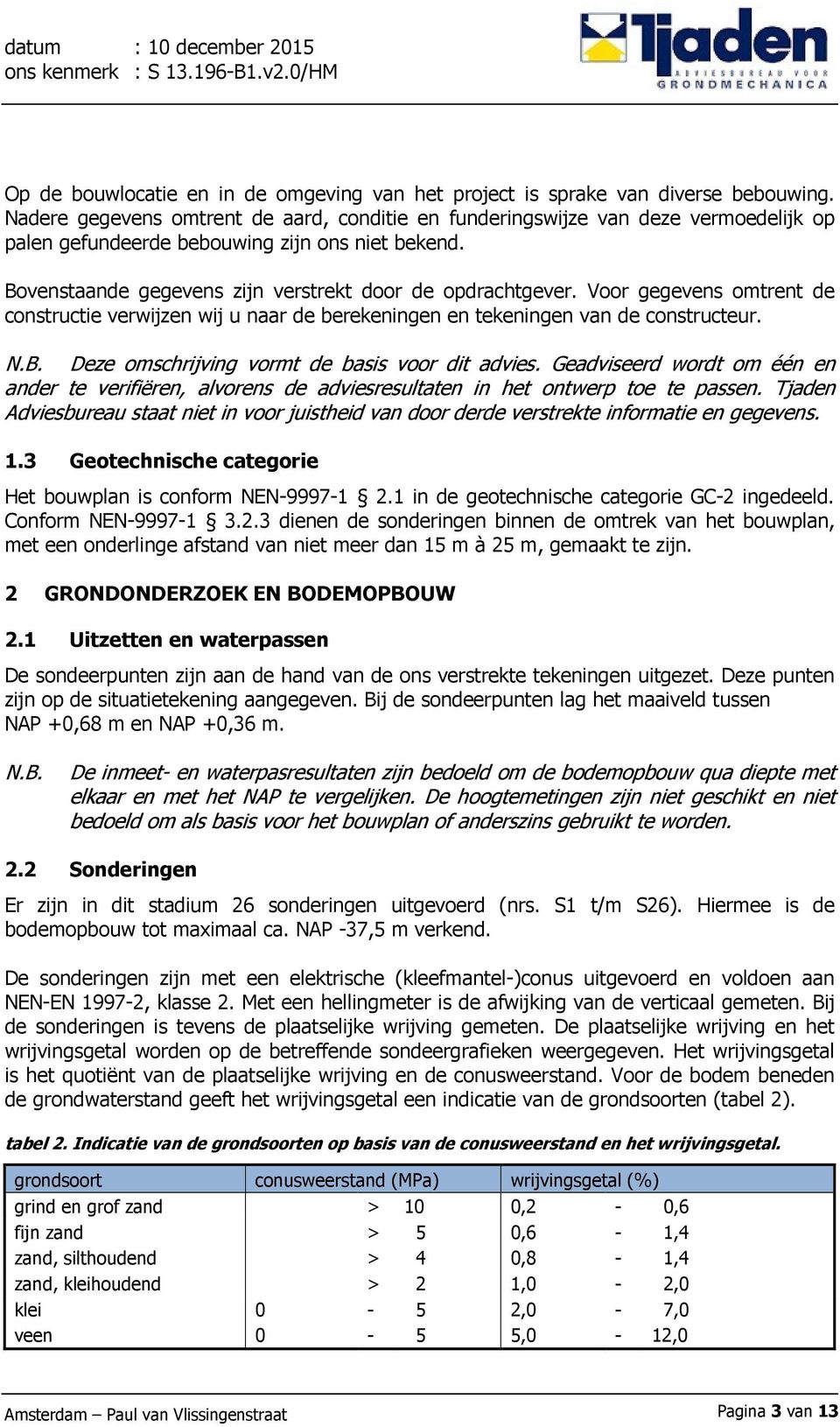 Voor gegevens omtrent de constructie verwijzen wij u naar de berekeningen en tekeningen van de constructeur. N.B. Deze omschrijving vormt de basis voor dit advies.