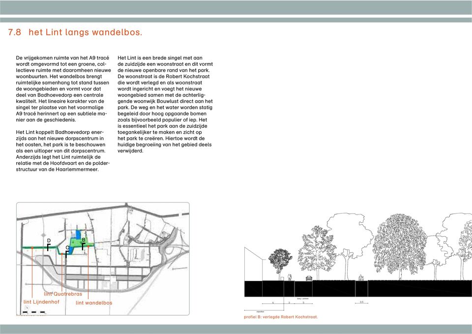 Het lineaire karakter van de singel ter plaatse van het voormalige A9 tracé herinnert op een subtiele manier aan de geschiedenis.