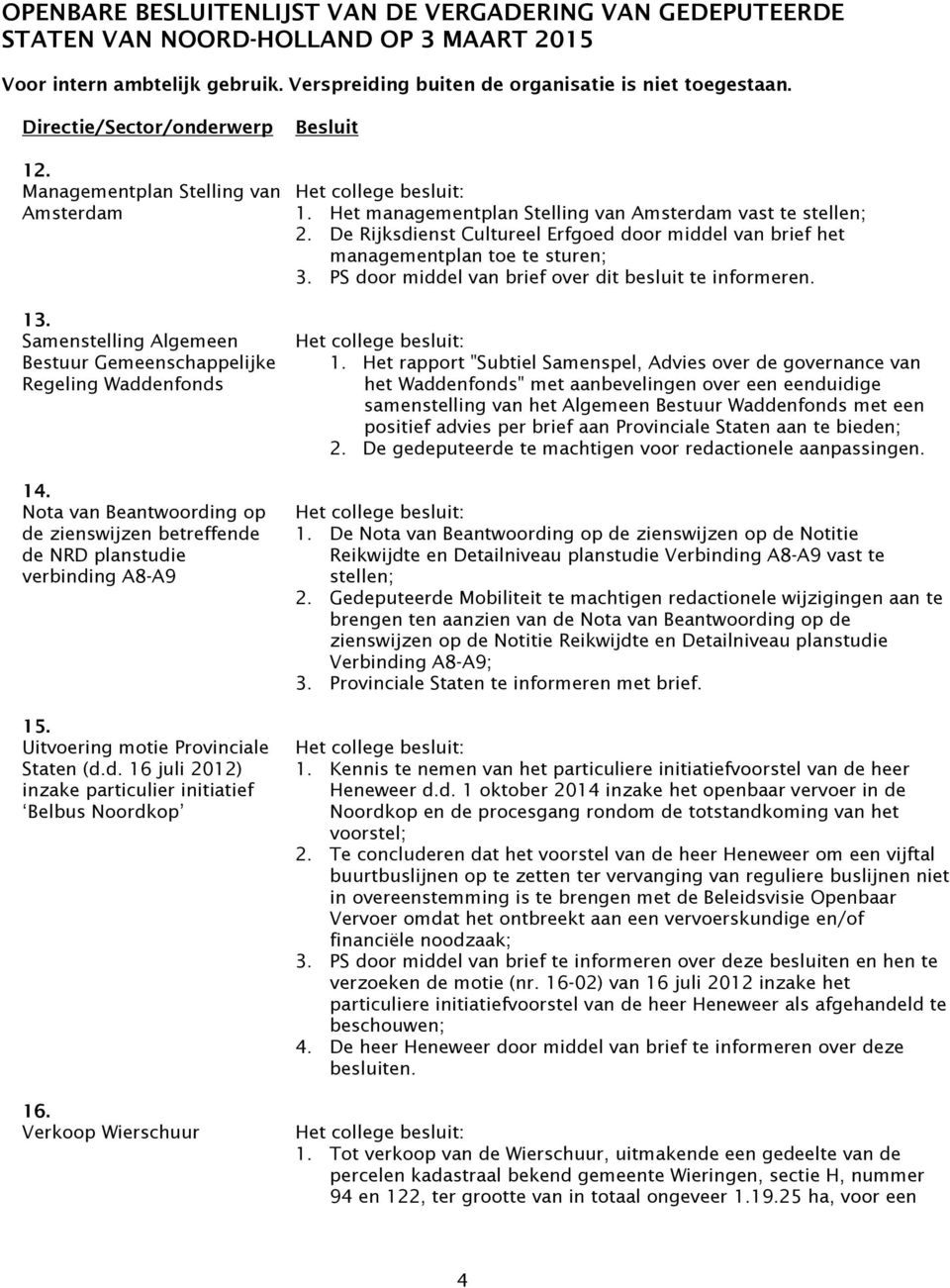 Nota van Beantwoording op de zienswijzen betreffende de NRD planstudie verbinding A8-A9 15. Uitvoering motie Provinciale Staten (d.d. 16 juli 2012) inzake particulier initiatief Belbus Noordkop 16.