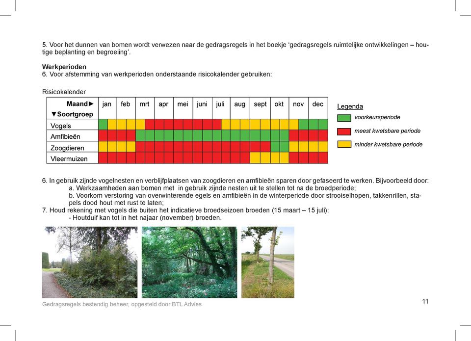 In gebruik zijnde vogelnesten en verblijfplaatsen van zoogdieren en amfibieën sparen door gefaseerd te werken. Bijvoorbeeld door: a.