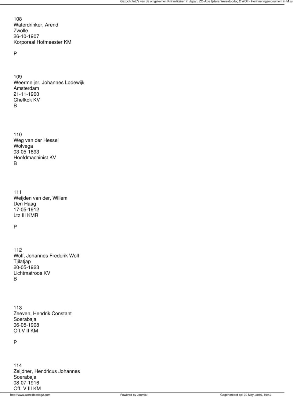 Frederik Wolf Tjilatjap 20-05-1923 Lichtmatroos KV 113 Zeeven, Hendrik Constant Soerabaja 06-05-1908 Off.