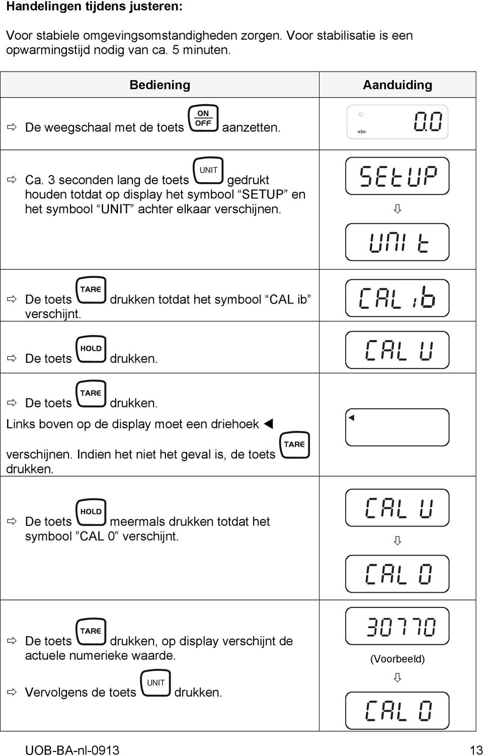 3 seconden lang de toets UNIT gedrukt houden totdat op display het symbool SETUP en het symbool UNIT achter elkaar verschijnen. SETUP UNKT De toets verschijnt.