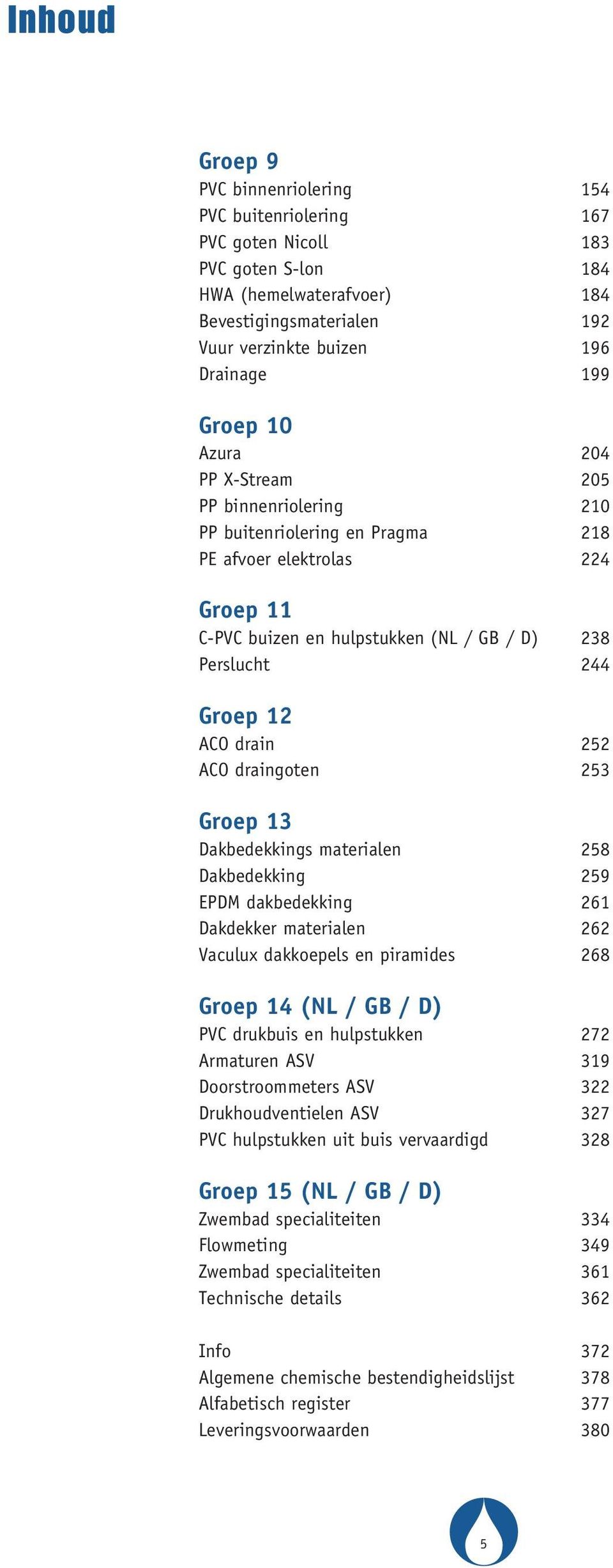 draingoten 253 Groep 13 Dakbedekkings materialen 258 Dakbedekking 259 Dakdekker materialen 262 Groep 14 (NL / GB / D) Armaturen ASV 319 Doorstroommeters ASV 322