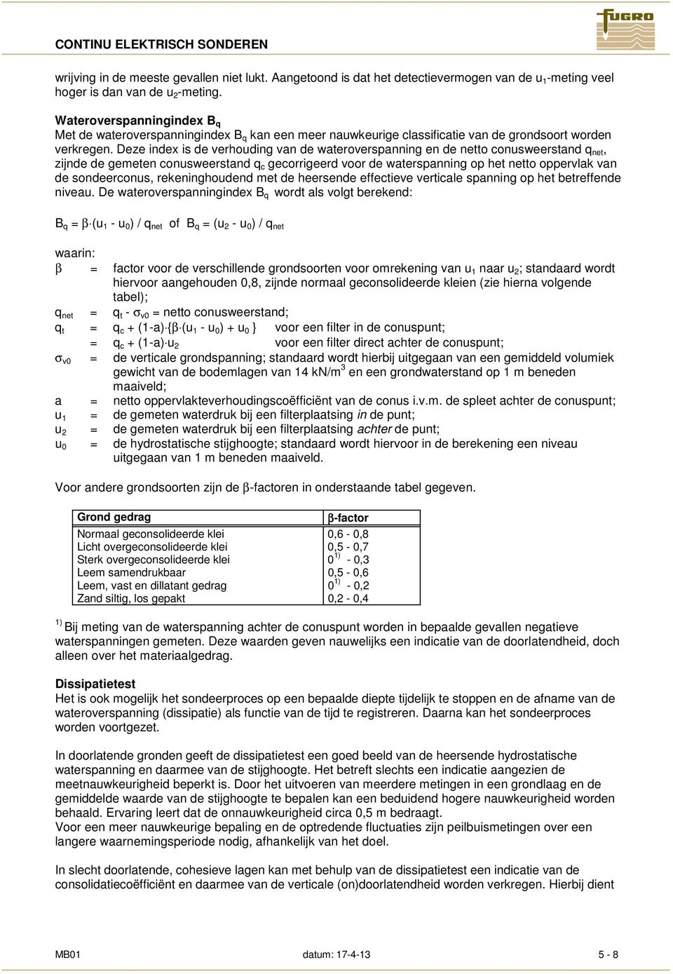 Deze index is de verhouding van de wateroverspanning en de netto conusweerstand q net, zijnde de gemeten conusweerstand q c gecorrigeerd voor de waterspanning op het netto oppervlak van de