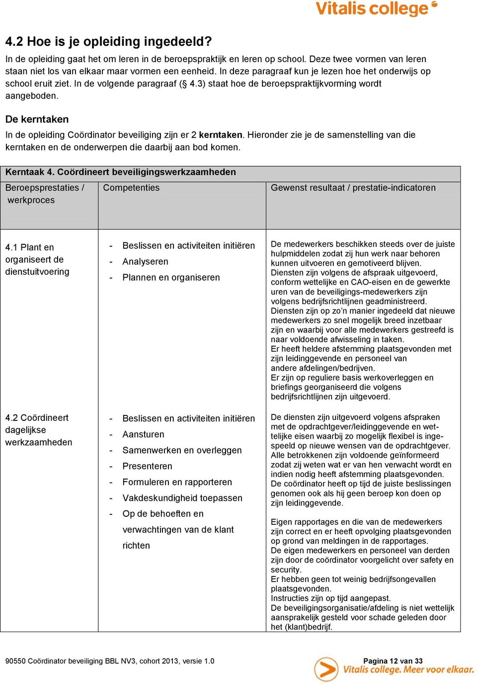 De kerntaken In de opleiding Coördinator beveiliging zijn er 2 kerntaken. Hieronder zie je de samenstelling van die kerntaken en de onderwerpen die daarbij aan bod komen. Kerntaak 4.