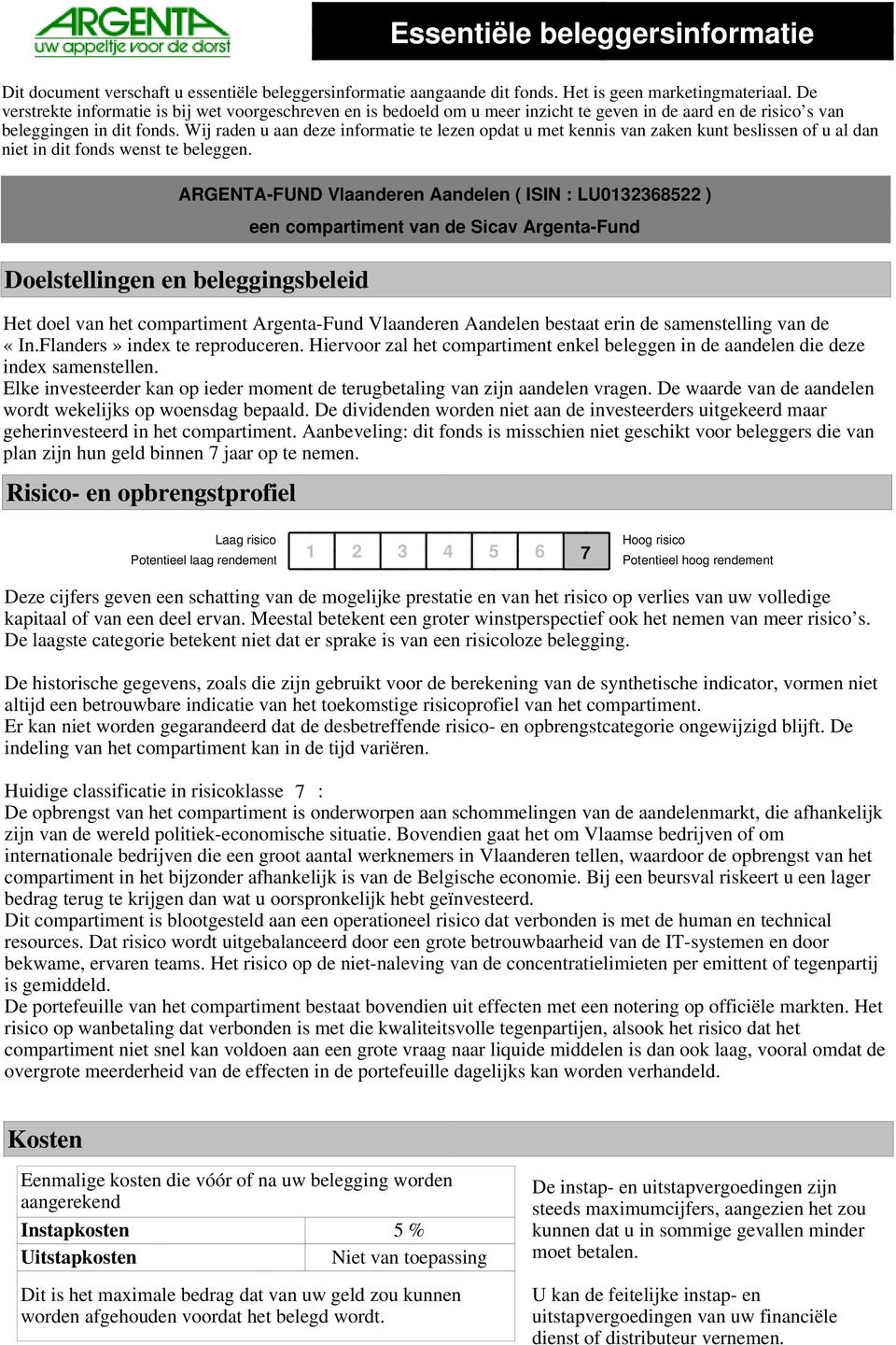 Wij raden u aan deze informatie te lezen opdat u met kennis van zaken kunt beslissen of u al dan niet in dit fonds wenst te beleggen.