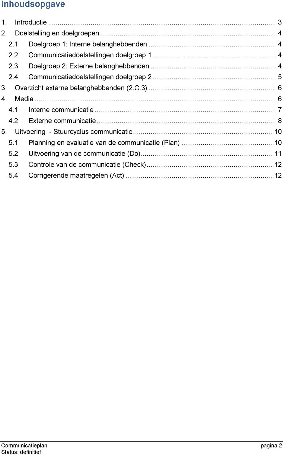 .. 6 4.1 Interne communicatie... 7 4.2 Externe communicatie... 8 5. Uitvoering - Stuurcyclus communicatie...10 5.