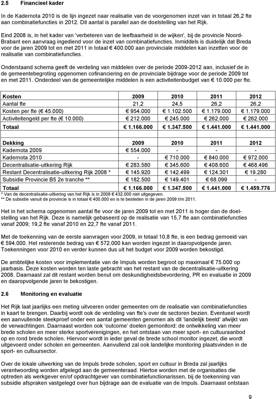 Eind 2008 is, in het kader van 'verbeteren van de leefbaarheid in de wijken', bij de provincie Noord- Brabant een aanvraag ingediend voor de inzet van combinatiefuncties.