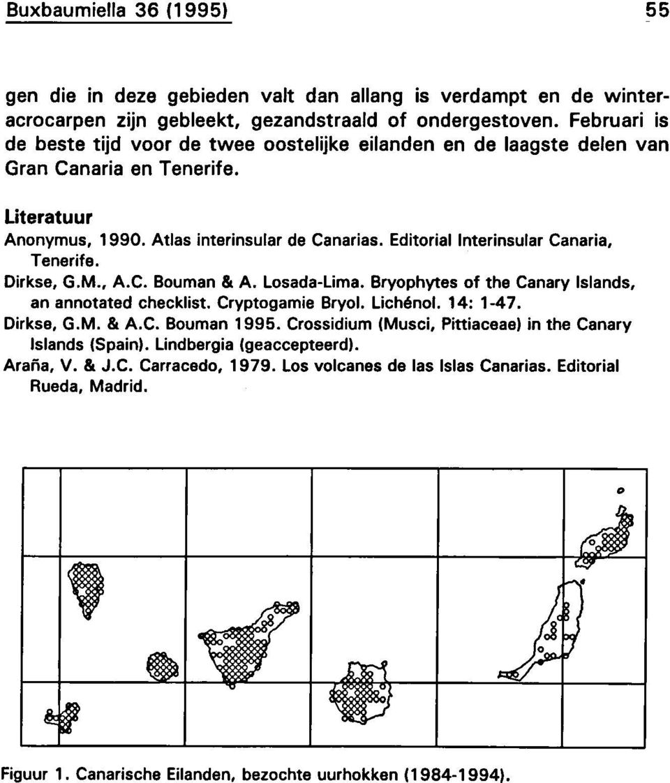 Editorial Interinsular Canaria, Tenerife. Dirkse, G.M., A.C. Bouman & A. Losada-Lima. Bryophytes of the Canary Islands, an annotated checklist. Cryptogamie Bryol. Lichénol. 14: 1-47. Dirkse, G.M. & A.C. Bouman 1995.