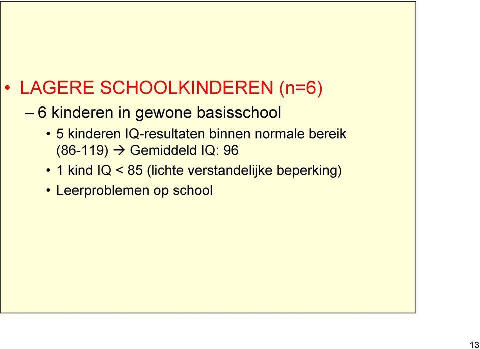 bereik (86-119) Gemiddeld IQ: 96 1 kind IQ < 85