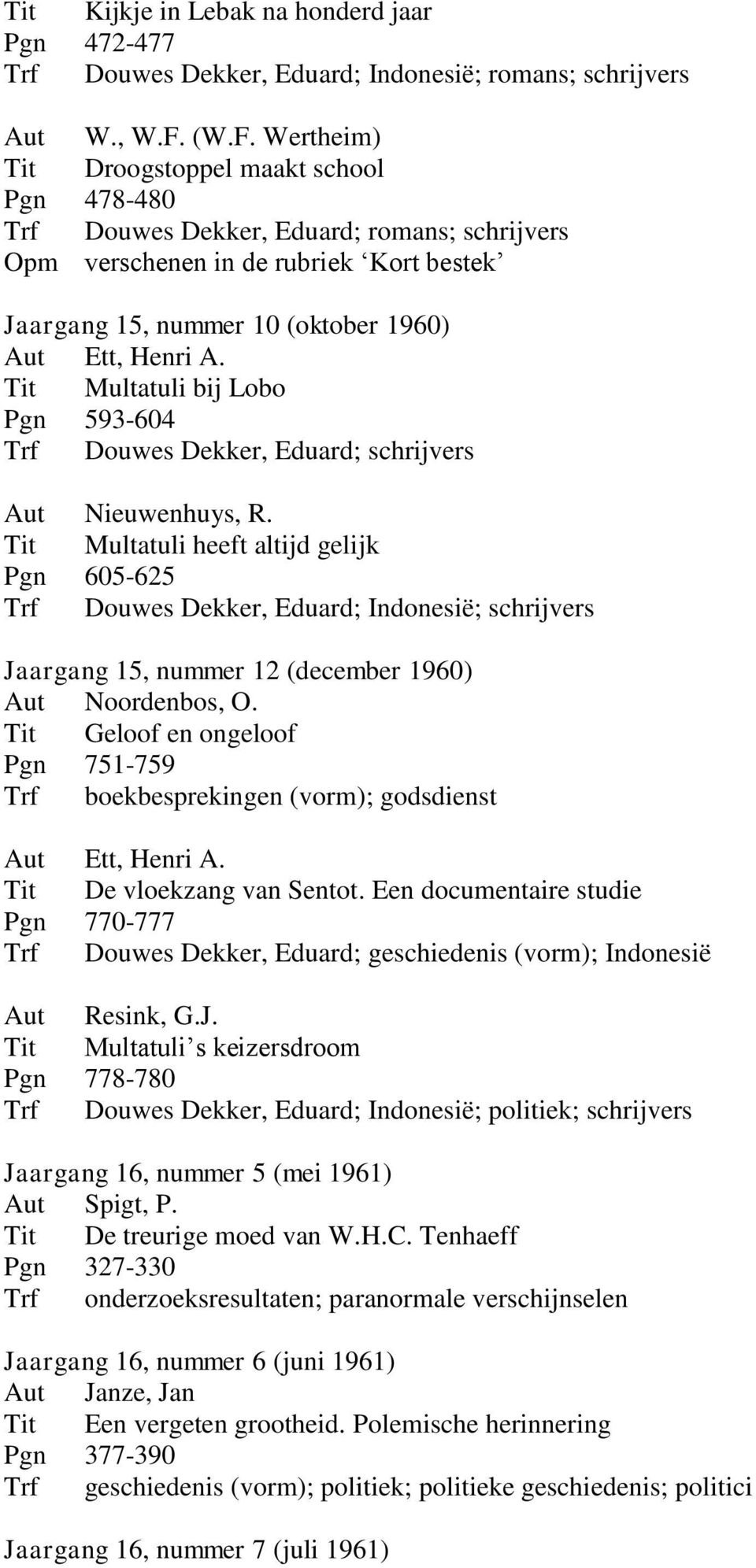 Tit Multatuli bij Lobo Pgn 593-604 Trf Douwes Dekker, Eduard; schrijvers Aut Nieuwenhuys, R.