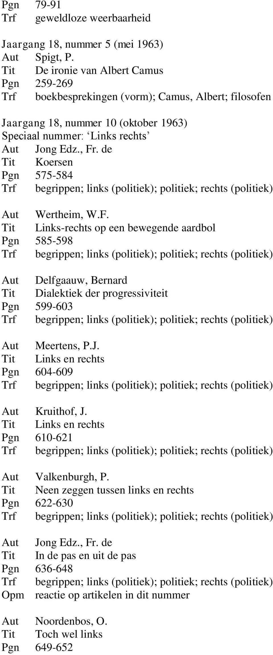 de Tit Koersen Pgn 575-584 Trf begrippen; links (politiek); politiek; rechts (politiek) Aut Wertheim, W.F.