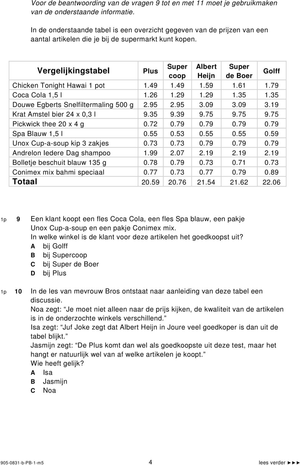 Vergelijkingstabel Plus Super coop lbert Heijn Super de Boer Golff hicken Tonight Hawai 1 pot 1.49 1.49 1.59 1.61 1.79 oca ola 1,5 l 1.26 1.29 1.29 1.35 1.35 ouwe Egberts Snelfiltermaling 500 g 2.