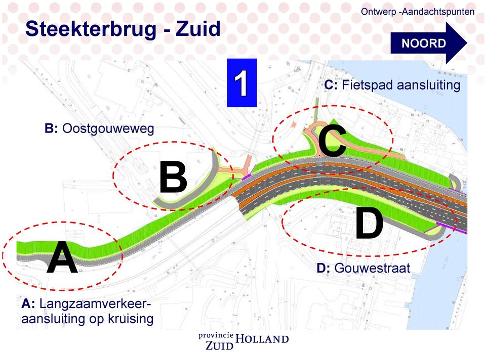 aansluiting B: Oostgouweweg C B A D D: