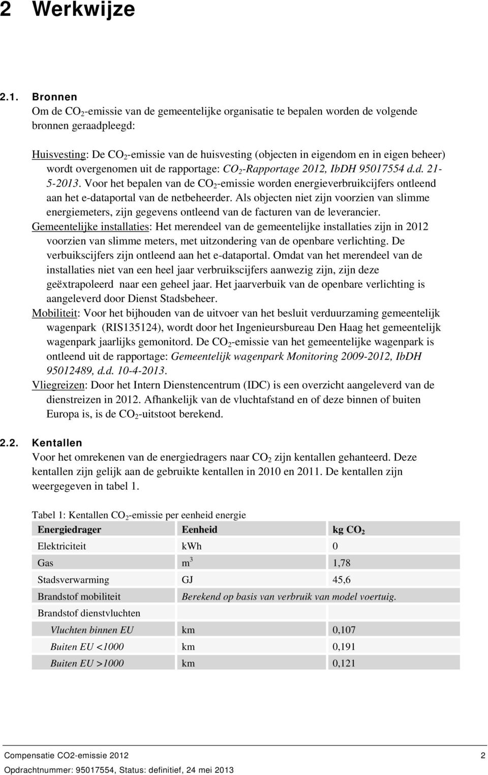 beheer) wordt overgenomen uit de rapportage: CO 2 -Rapportage 2012, IbDH 95017554 d.d. 21-5-2013.
