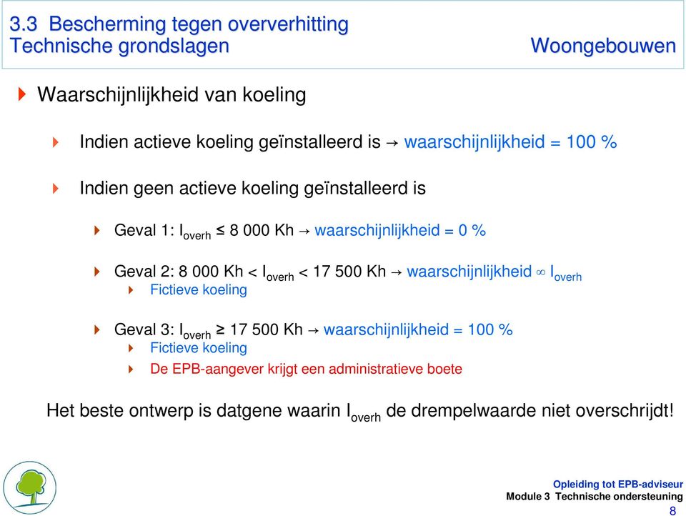 overh < 17 500 Kh waarschijnlijkheid I overh Fictieve koeling Geval 3: I overh 17 500 Kh waarschijnlijkheid = 100 % Fictieve