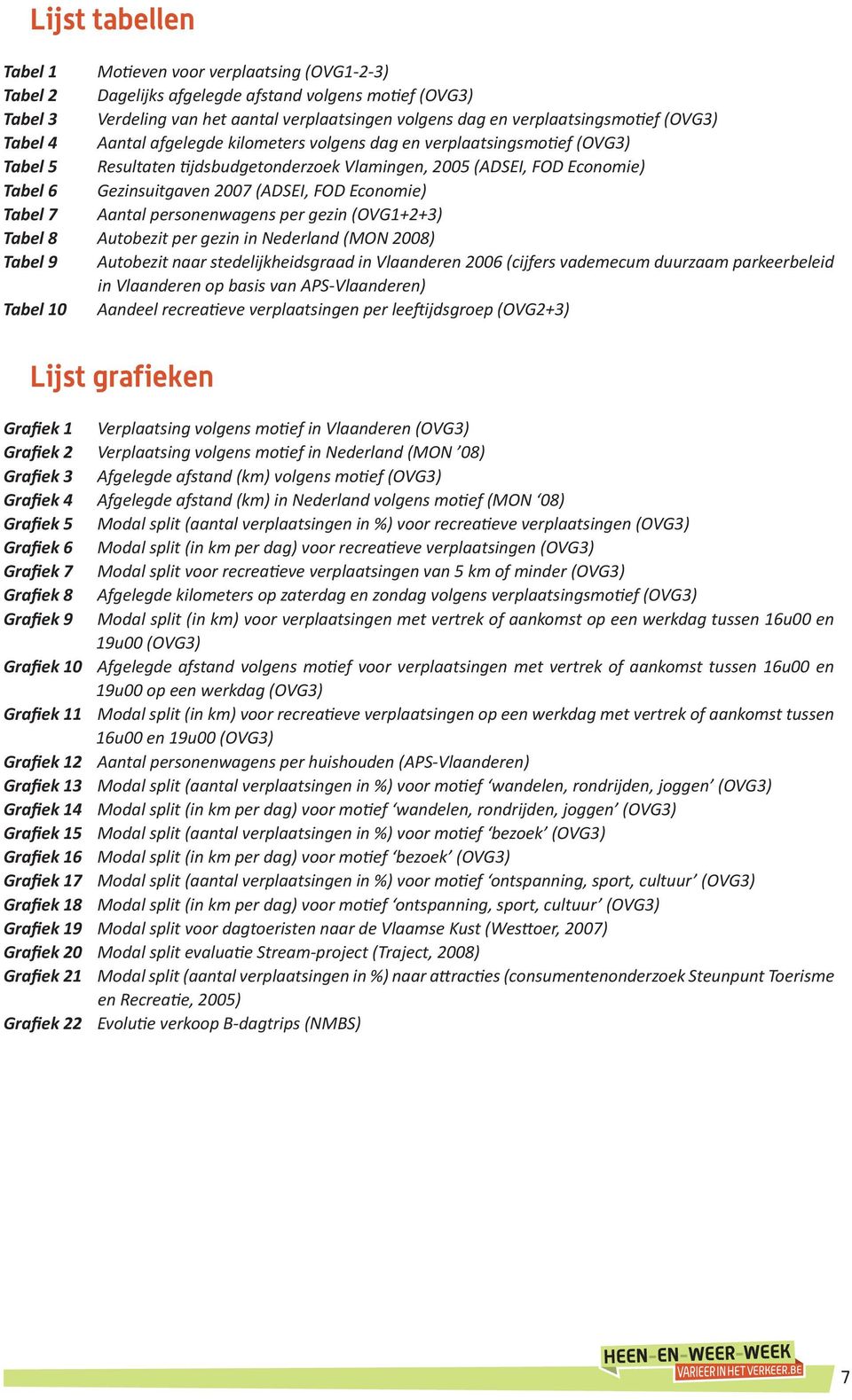 Gezinsuitgaven 2007 (ADSEI, FOD Economie) Tabel 7 Aantal personenwagens per gezin (OVG1+2+3) Tabel 8 Autobezit per gezin in Nederland (MON 2008) Tabel 9 Autobezit naar stedelijkheidsgraad in