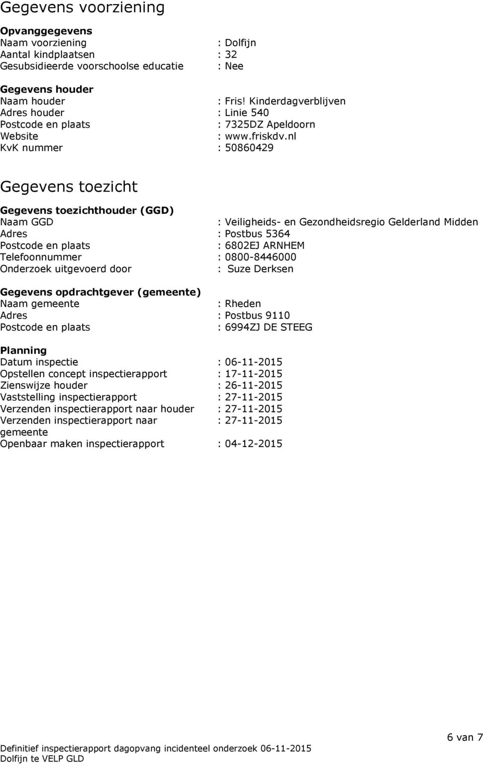 nl KvK nummer : 50860429 Gegevens toezicht Gegevens toezichthouder (GGD) Naam GGD : Veiligheids- en Gezondheidsregio Gelderland Midden Adres : Postbus 5364 Postcode en plaats : 6802EJ ARNHEM