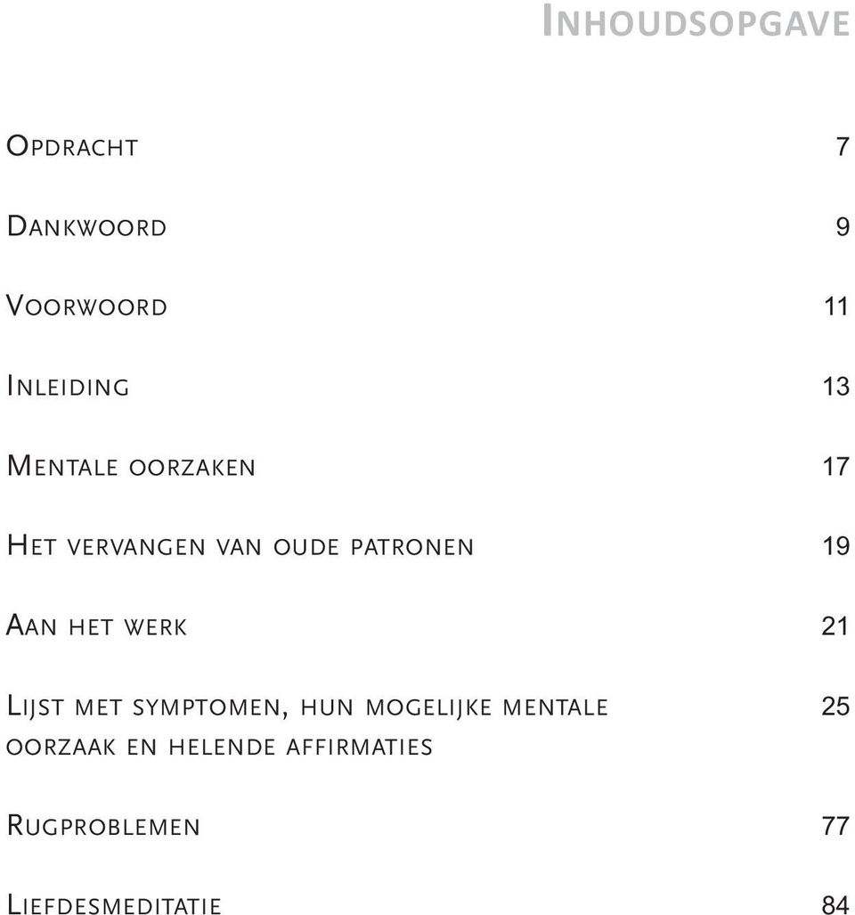 HET WERK 21 LIJST MET SYMPTOMEN, HUN MOGELIJKE MENTALE 25