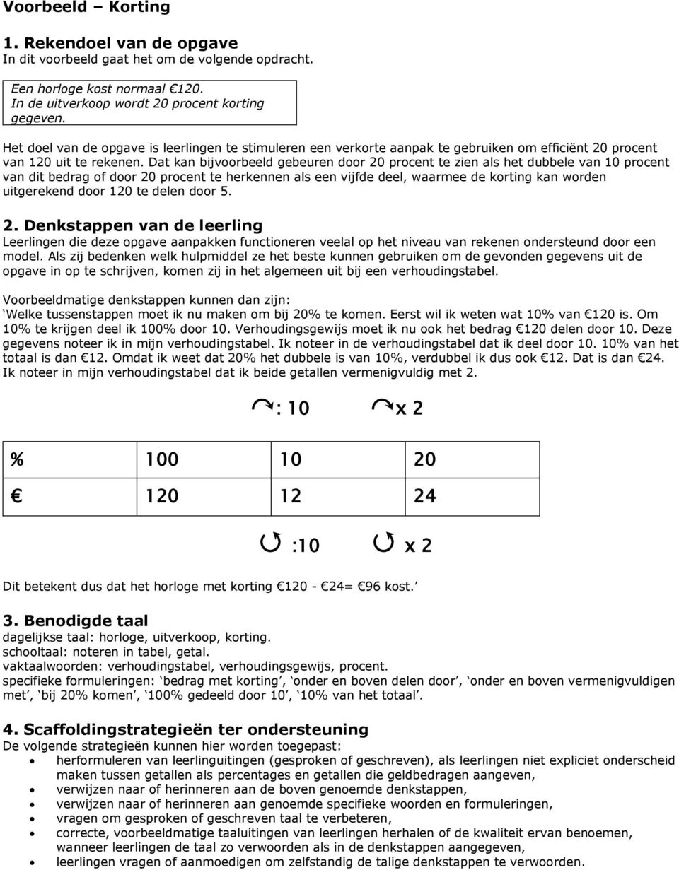 Dat kan bijvoorbeeld gebeuren door 20 procent te zien als het dubbele van 10 procent van dit bedrag of door 20 procent te herkennen als een vijfde deel, waarmee de korting kan worden uitgerekend door