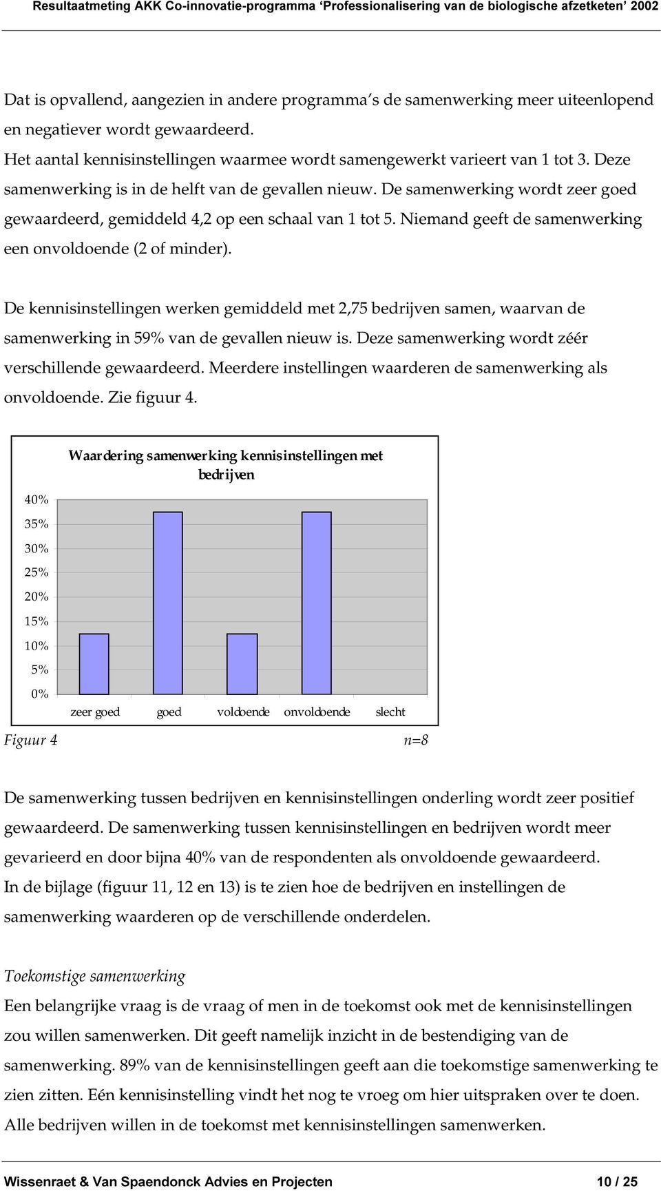 Niemand geeft de samenwerking een onvoldoende (2 of minder). De kennisinstellingen werken gemiddeld met 2,75 bedrijven samen, waarvan de samenwerking in 59% van de gevallen nieuw is.