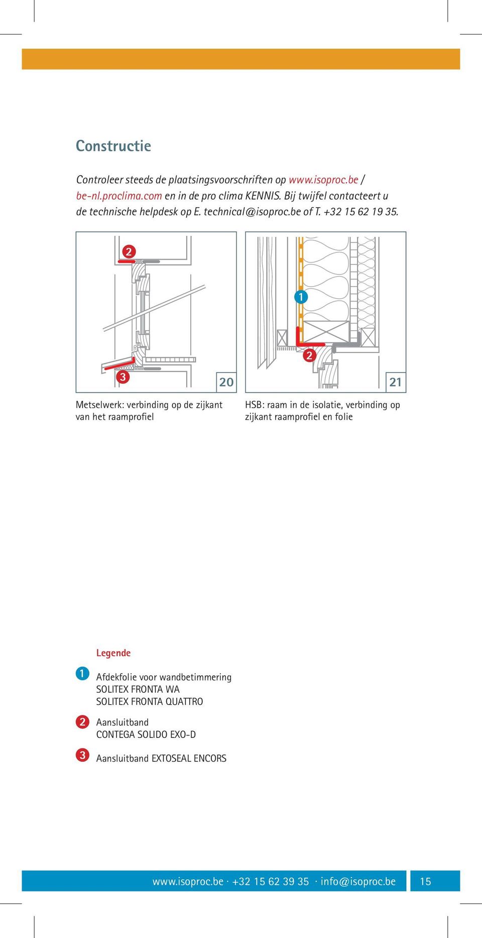 0 Metselwerk: verbinding op de zijkant van het raamprofiel HSB: raam in de isolatie, verbinding op zijkant raamprofiel en folie