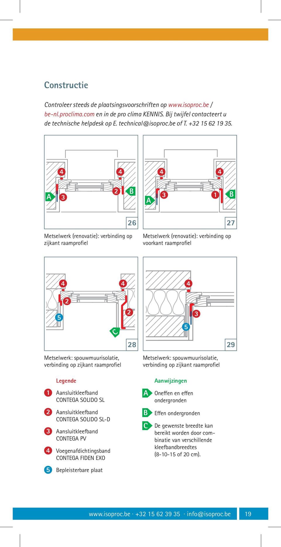 A B A B 6 7 Metselwerk (renovatie): verbinding op zijkant raamprofiel Metselwerk (renovatie): verbinding op voorkant raamprofiel 5 5 C 8 9 Metselwerk: spouwmuurisolatie, verbinding op zijkant