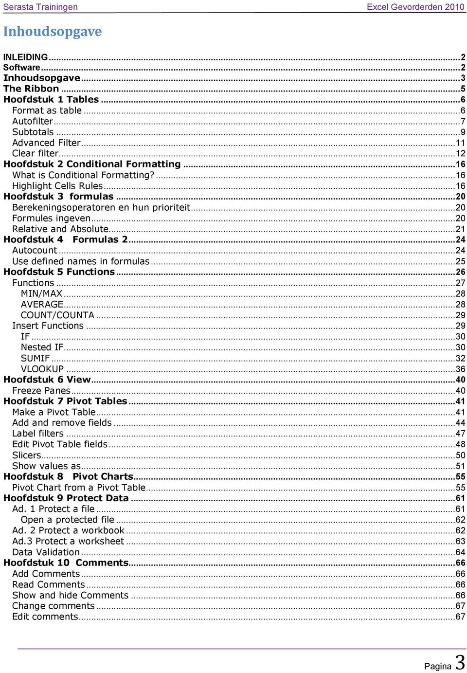 .. 20 Formules ingeven... 20 Relative and Absolute... 21 Hoofdstuk 4 Formulas 2... 24 Autocount... 24 Use defined names in formulas... 25 Hoofdstuk 5 Functions... 26 Functions... 27 MIN/MAX.