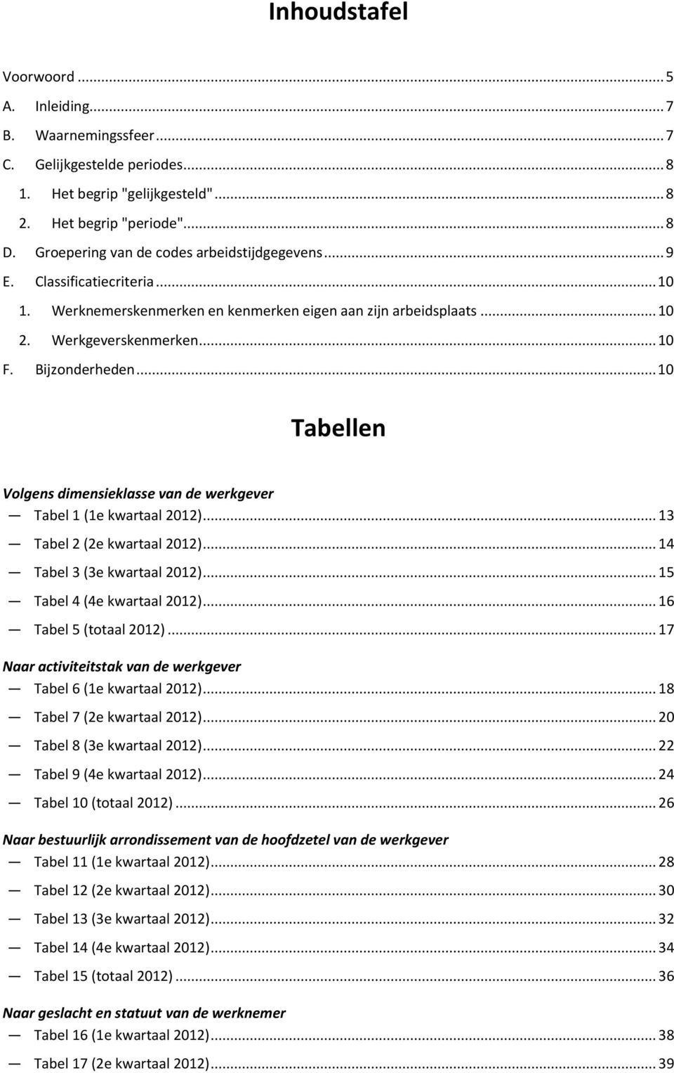 .. 10 Tabellen Volgens dimensieklasse van de werkgever Tabel 1 (1e kwartaal 2012)... 13 Tabel 2 (2e kwartaal 2012)... 14 Tabel 3 (3e kwartaal 2012)... 15 Tabel 4 (4e kwartaal 2012).