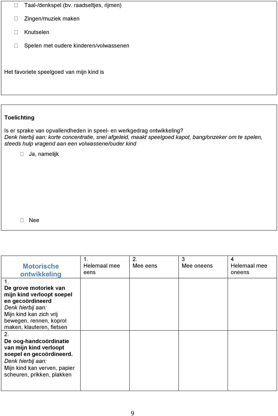 speel- en werkgedrag ontwikkeling?