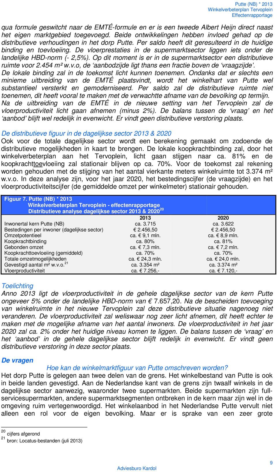 De vloerprestaties in de supermarktsector liggen iets onder de landelijke HBD-norm (- 2,5%). Op dit moment is er in de supermarktsector een distributieve ruimte voor 2.454 m² w.v.o, de aanbodzijde ligt thans een fractie boven de vraagzijde.