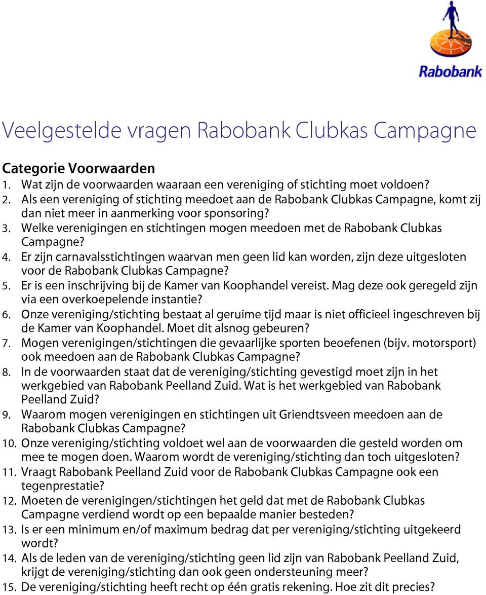 Welke verenigingen en stichtingen mogen meedoen met de Rabobank Clubkas Campagne? 4.
