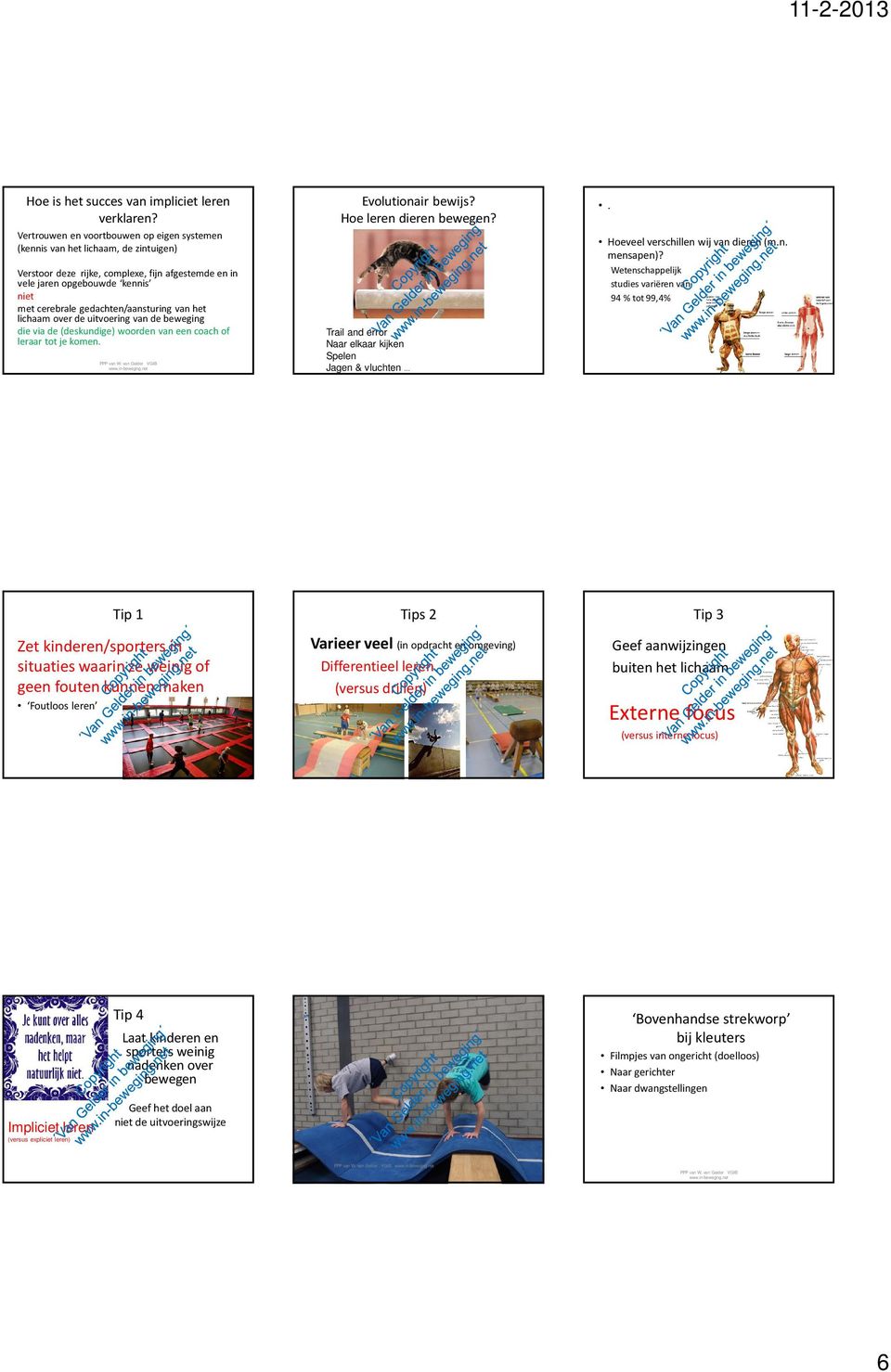 gedachten/aansturing van het lichaam over de uitvoering van de beweging die via de (deskundige) woorden van een coach of leraar tot je komen. Evolutionair bewijs? Hoe dieren bewegen?