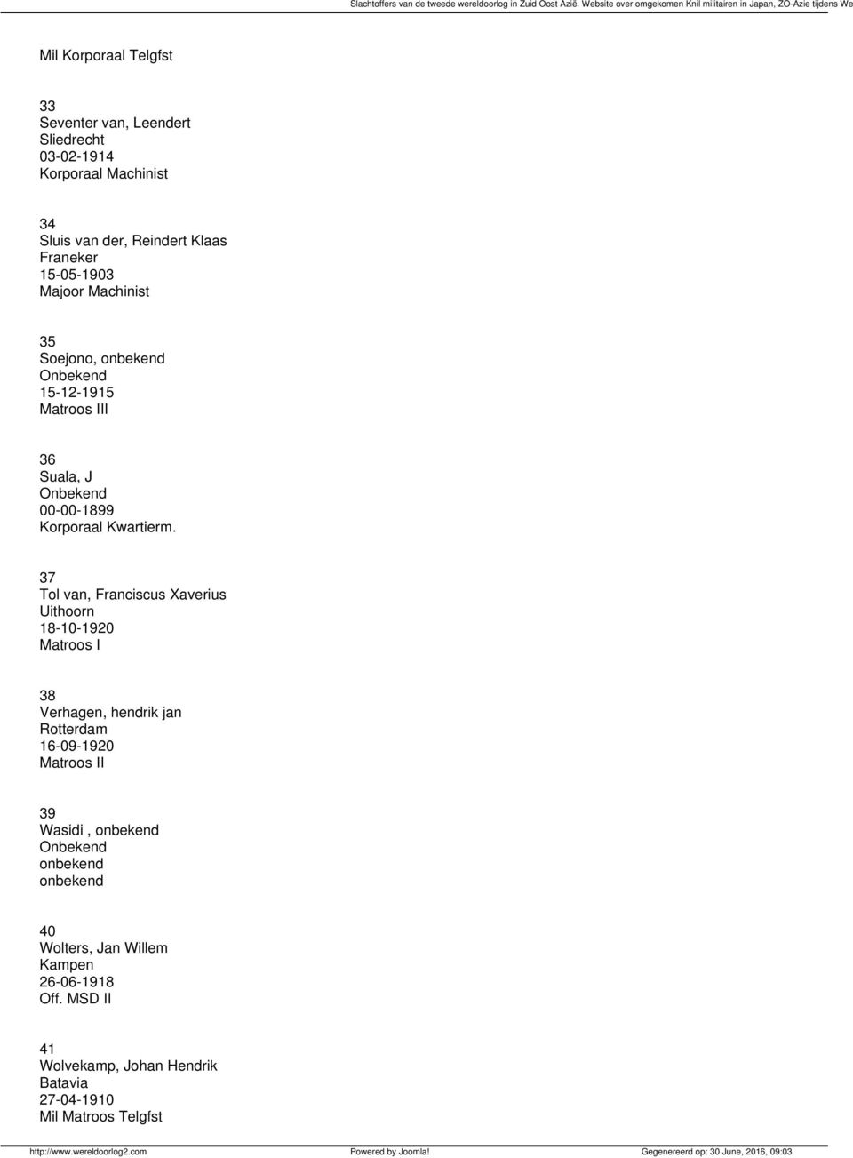 37 Tol van, Franciscus Xaverius Uithoorn 18-10-1920 Matroos I 38 Verhagen, hendrik jan Rotterdam 16-09-1920 Matroos II 39 Wasidi,