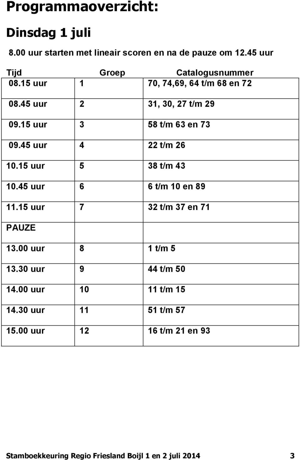 15 uur 3 58 t/m 63 en 73 09.45 uur 4 22 t/m 26 10.15 uur 5 38 t/m 43 10.45 uur 6 6 t/m 10 en 89 11.