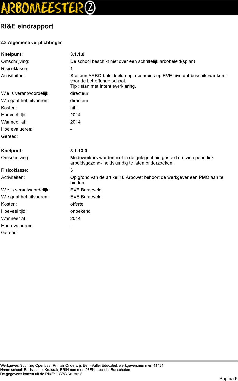 nihil 2014 Wanneer af: 2014 Hoe evalueren: Knelpunt: 3.1.13.