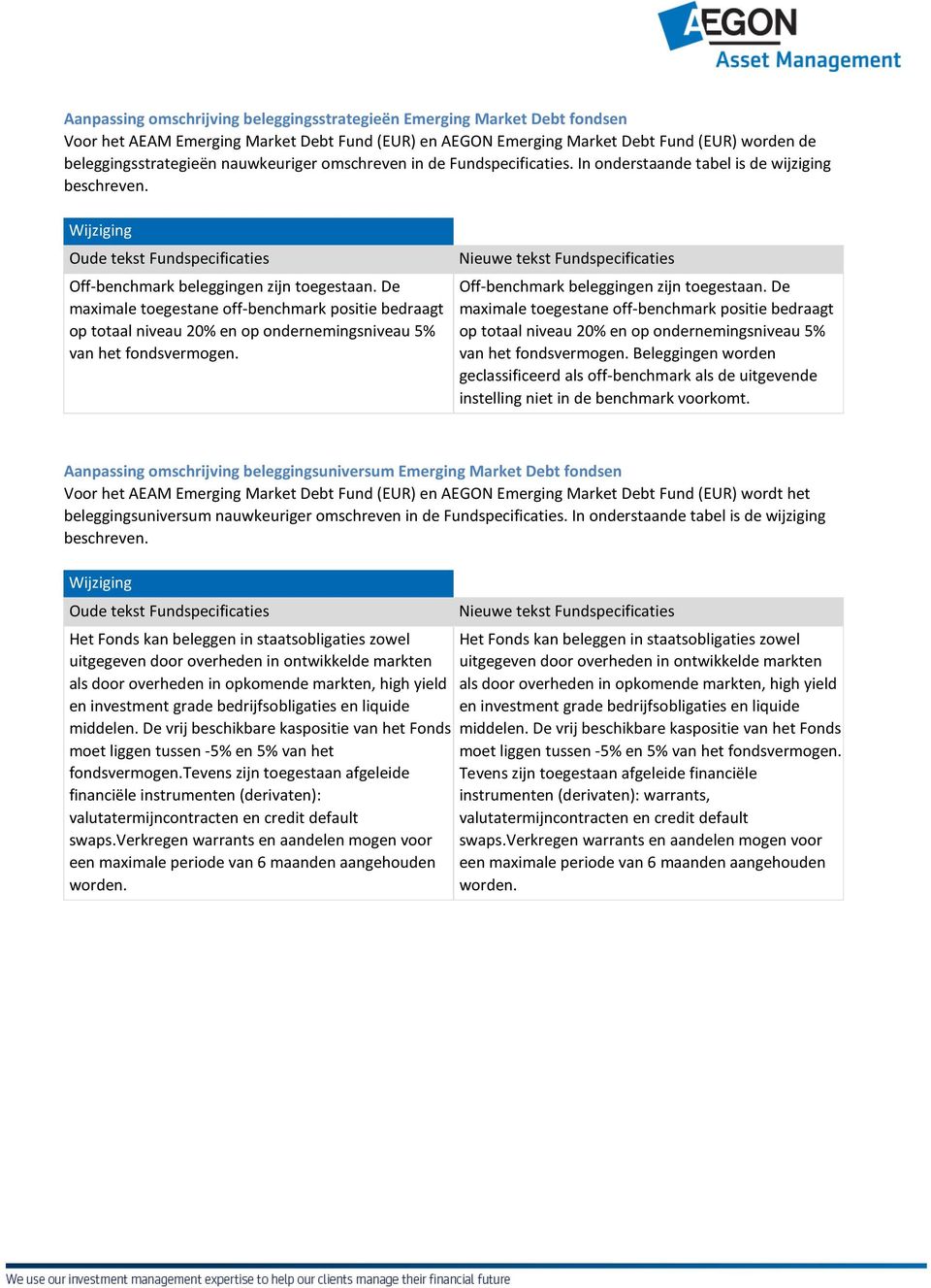 maximale toegestane off-benchmark positie bedraagt op totaal niveau 20% en op ondernemingsniveau 5% van het fondsvermogen.