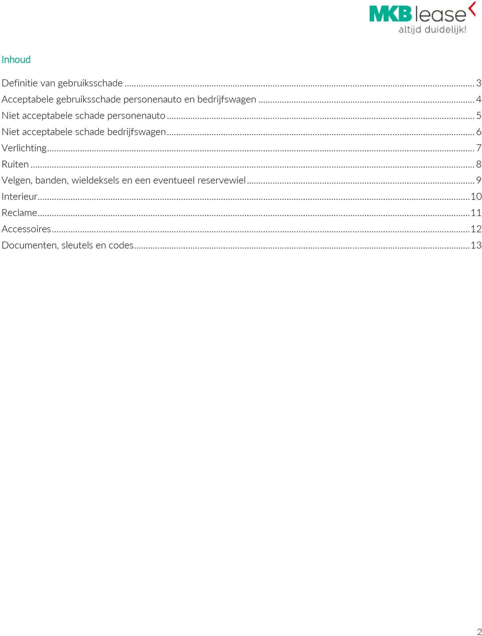 .. 4 Niet acceptabele schade personenauto... 5 Niet acceptabele schade bedrijfswagen.