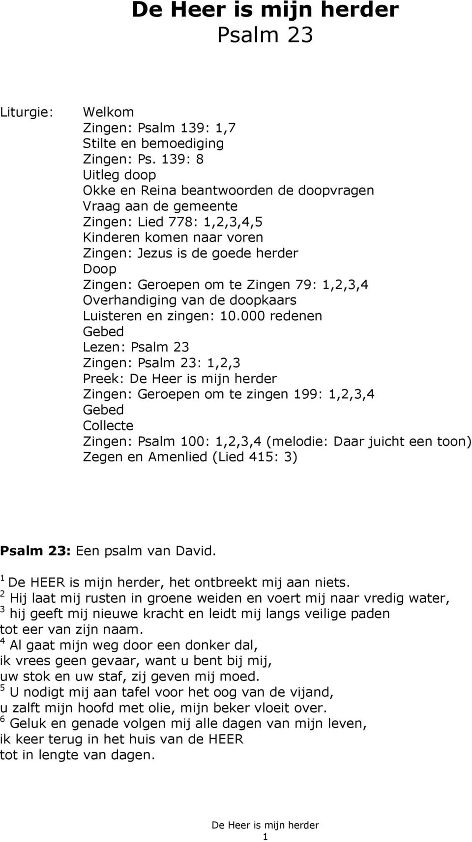 Beste De Heer is mijn herder. Psalm 23 - PDF Free Download AM-46