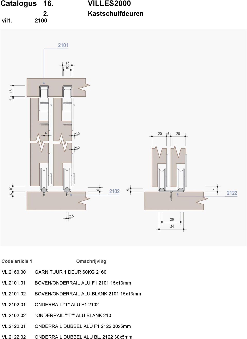 01 VL.2101.02 BOVEN/ONDERRAIL ALU F1 2101 15x13mm BOVEN/ONDERRAIL ALU BLANK 2101 15x13mm VL.