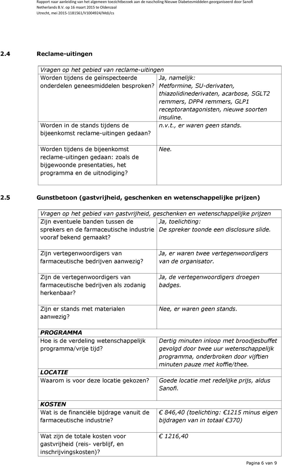 Worden tijdens de bijeenkomst reclame-uitingen gedaan: zoals de bijgewoonde presentaties, het programma en de uitnodiging? Nee. 2.