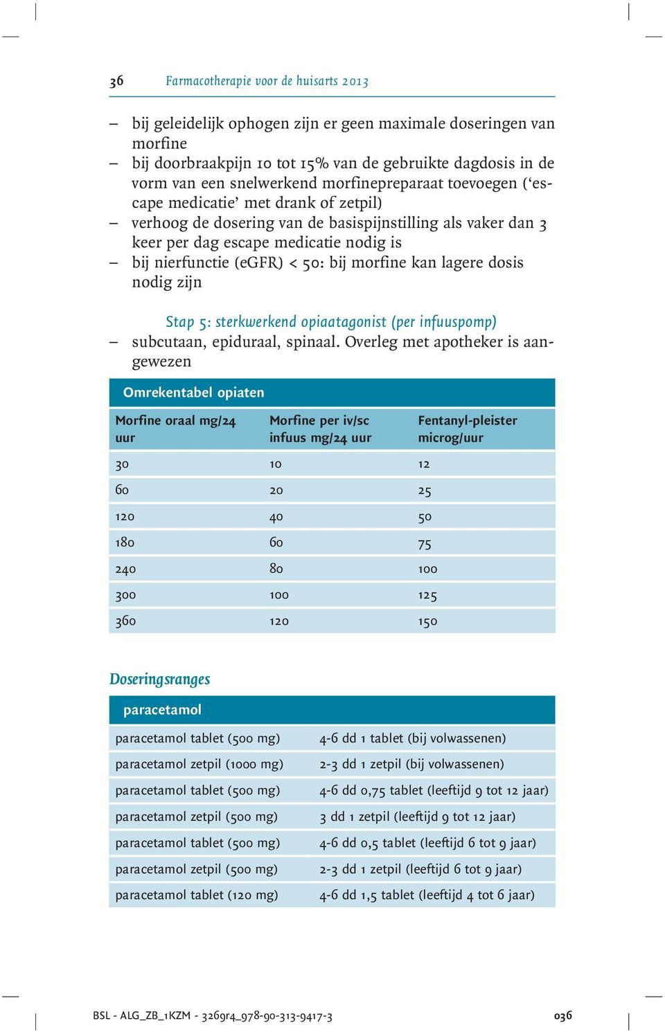 morfine kan lagere dosis nodig zijn Stap 5: sterkwerkend opiaatagonist (per infuuspomp) subcutaan, epiduraal, spinaal.