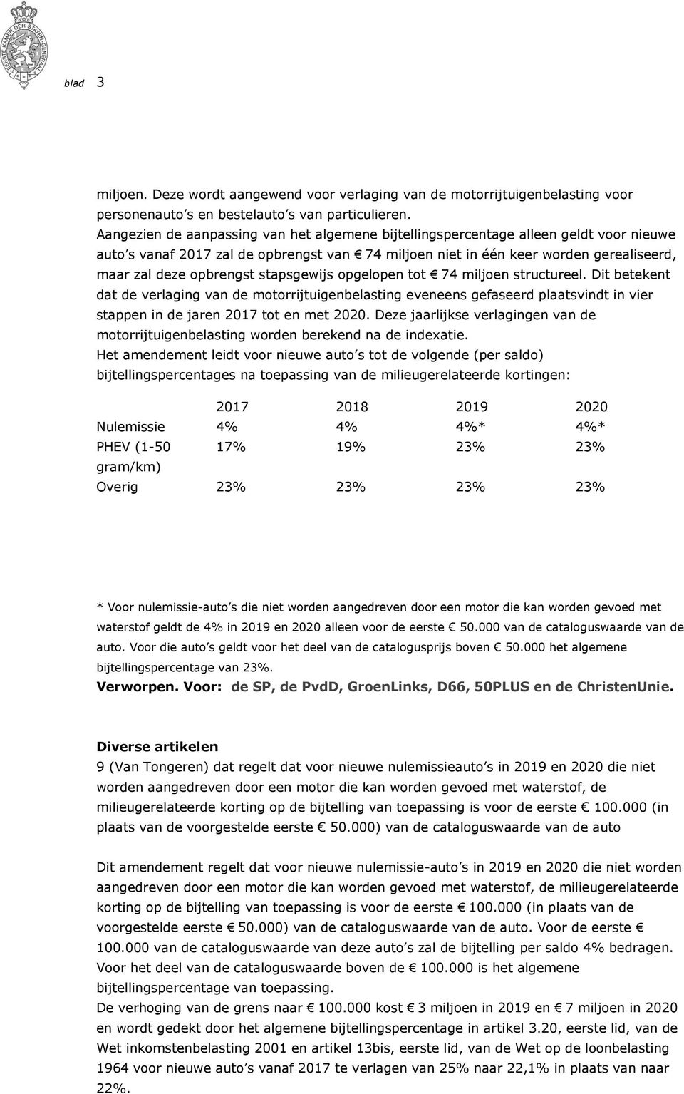 stapsgewijs opgelopen tot 74 miljoen structureel. Dit betekent dat de verlaging van de motorrijtuigenbelasting eveneens gefaseerd plaatsvindt in vier stappen in de jaren 2017 tot en met 2020.