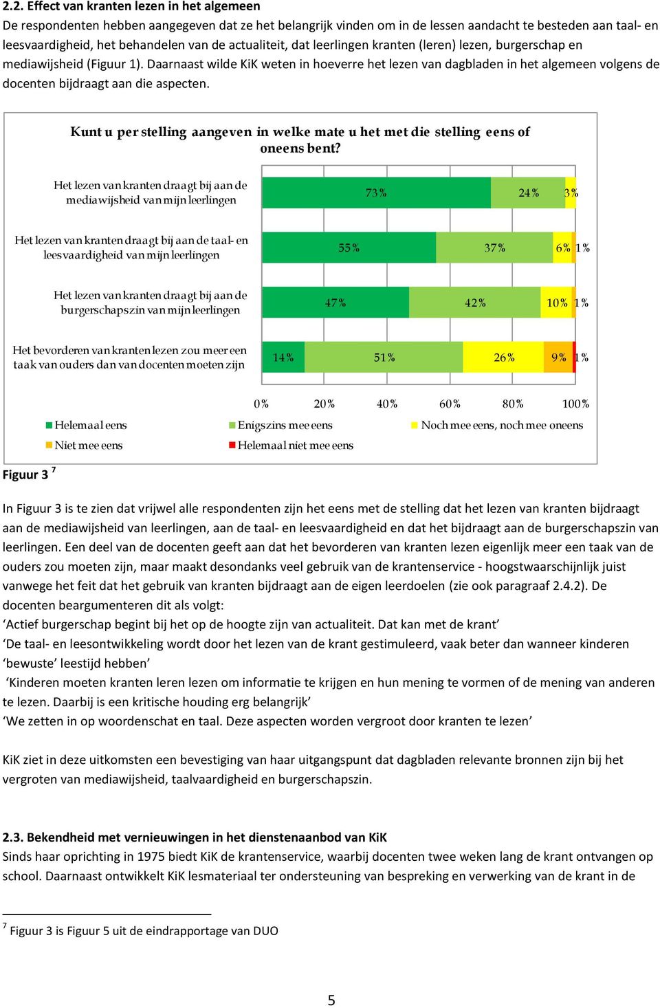 Daarnaast wilde KiK weten in hoeverre het lezen van dagbladen in het algemeen volgens de docenten bijdraagt aan die aspecten.