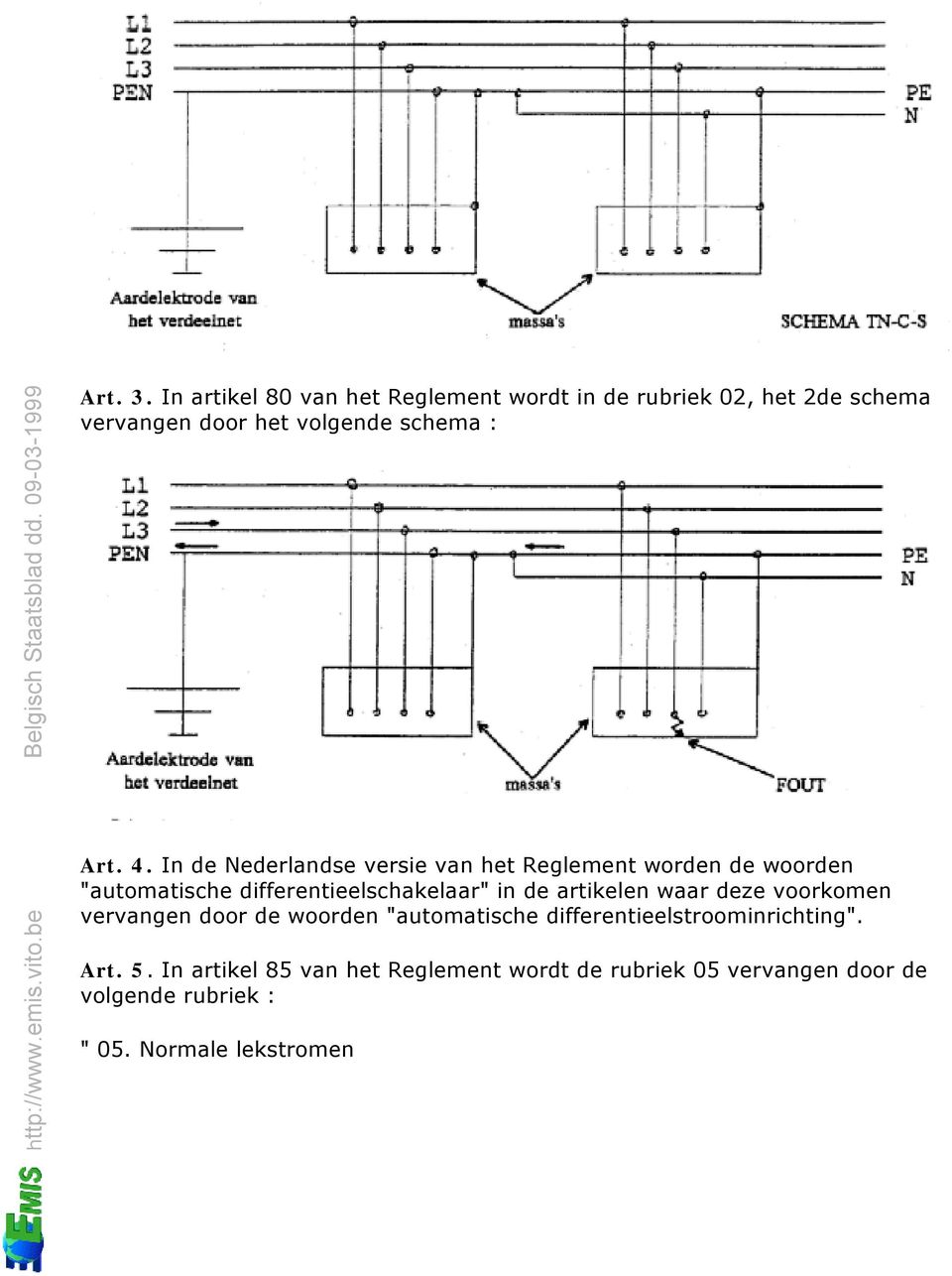4. In de Nederlandse versie van het Reglement worden de woorden "automatische differentieelschakelaar" in de